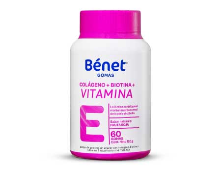 BÉNET + COLÁGENO + BIOTINA VITAMINA E 60 GOMITAS