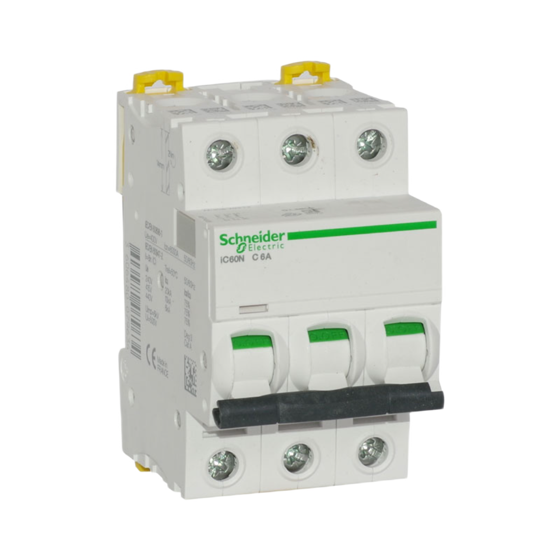 SCHNEIDER A9F74306 INTERRUPTOR TERMOMAGNETICO MONTAJE RIEL 230/440VAC 3P 6A ACTI9 IC60N CURVA C