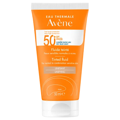 Avene, Fluido CON COLOR, Pieles sensibles normales o mixtas, SPF 50+, 50 ml