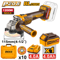 Esmeriladora 4 1/2" 20 V con Disco, Cargador y Bateria Ingco