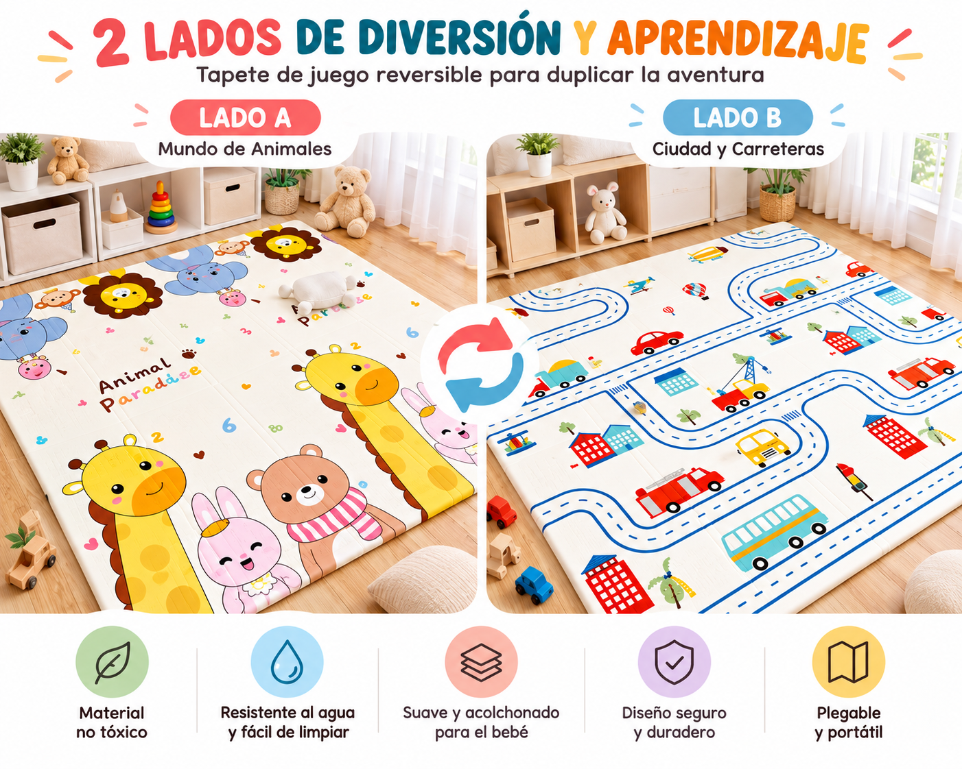 Alfombra Plegable para Bebé 150 × 180 cm | Reversible, Impermeable y Antideslizante