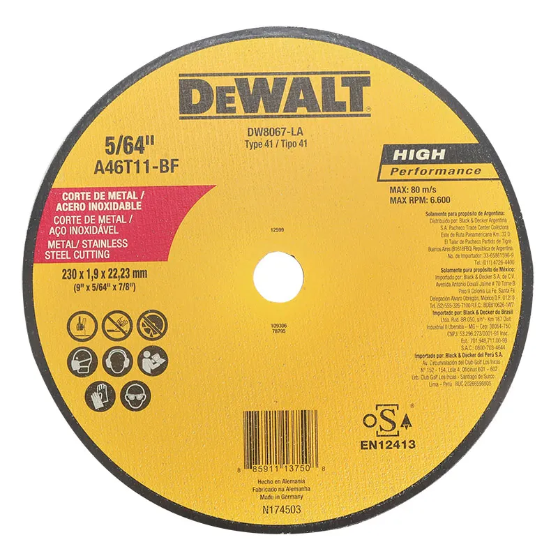 Disco de corte para metal y acero inoxidable 7/8" espesor 1,9 grano A46T11 tipo 1 DeWalt