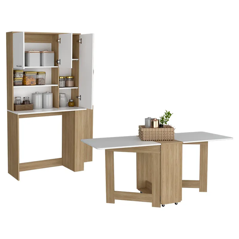 Kit de cocina luciana 170,2 x 90 x 35,6 cm fresno europeo y blanco nevado incluye mesa plegable
