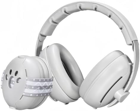 Auriculares Protectores Auditivos 2 en 1 para Bebés, Ajustables con Banda Elástica, para niños de 3 a 48 meses, gris