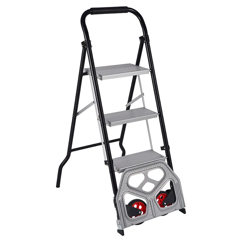 Escalera multifuncional plegable (carretillo) acero y aluminio 3 peldaños 106 cm soporta hasta 80 kg