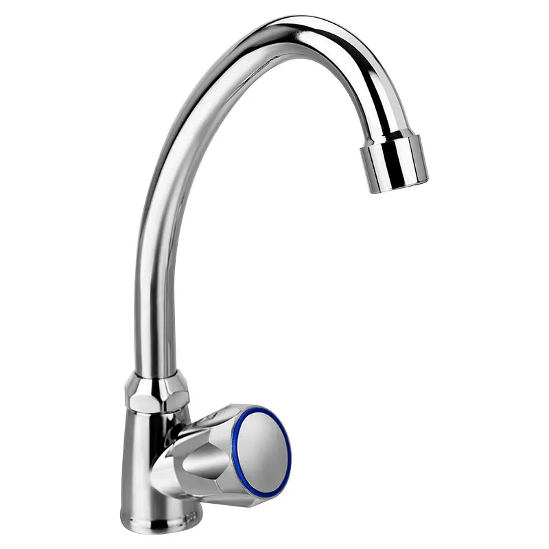 Grifo para cocina monomando cuello cisne alto plata cromado con manilla pomo