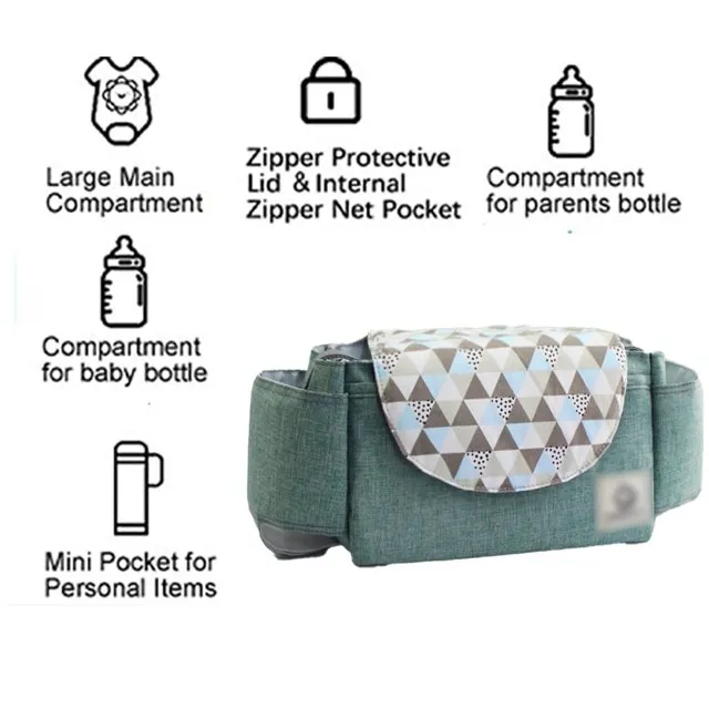 Bolsa organizadora para cochecito de bebé Aiebao con portavasos uso como bolso de mano hasta 9 kg color verde