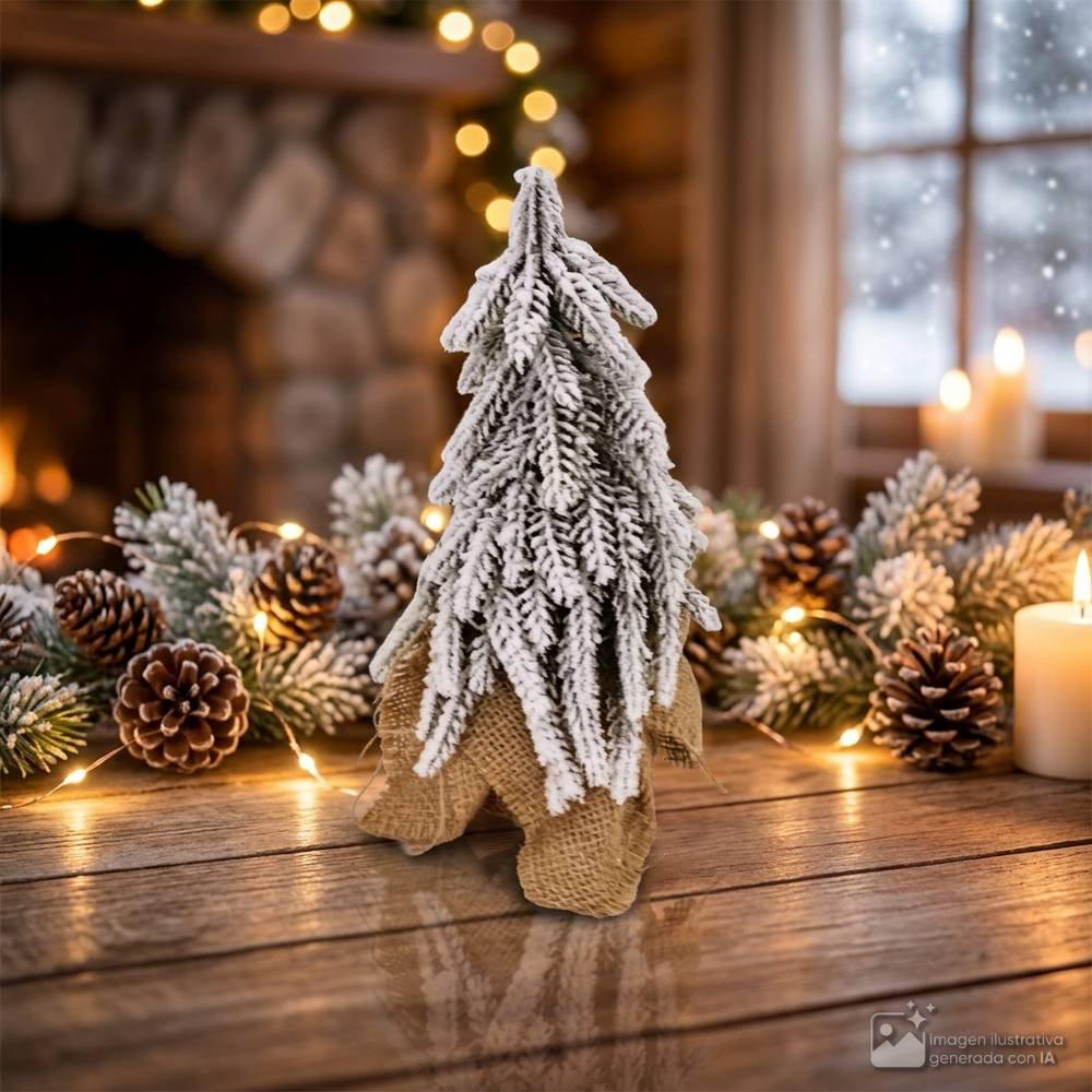 Adorno navideño arbol nevado-mdf 12x12x20cm mini
