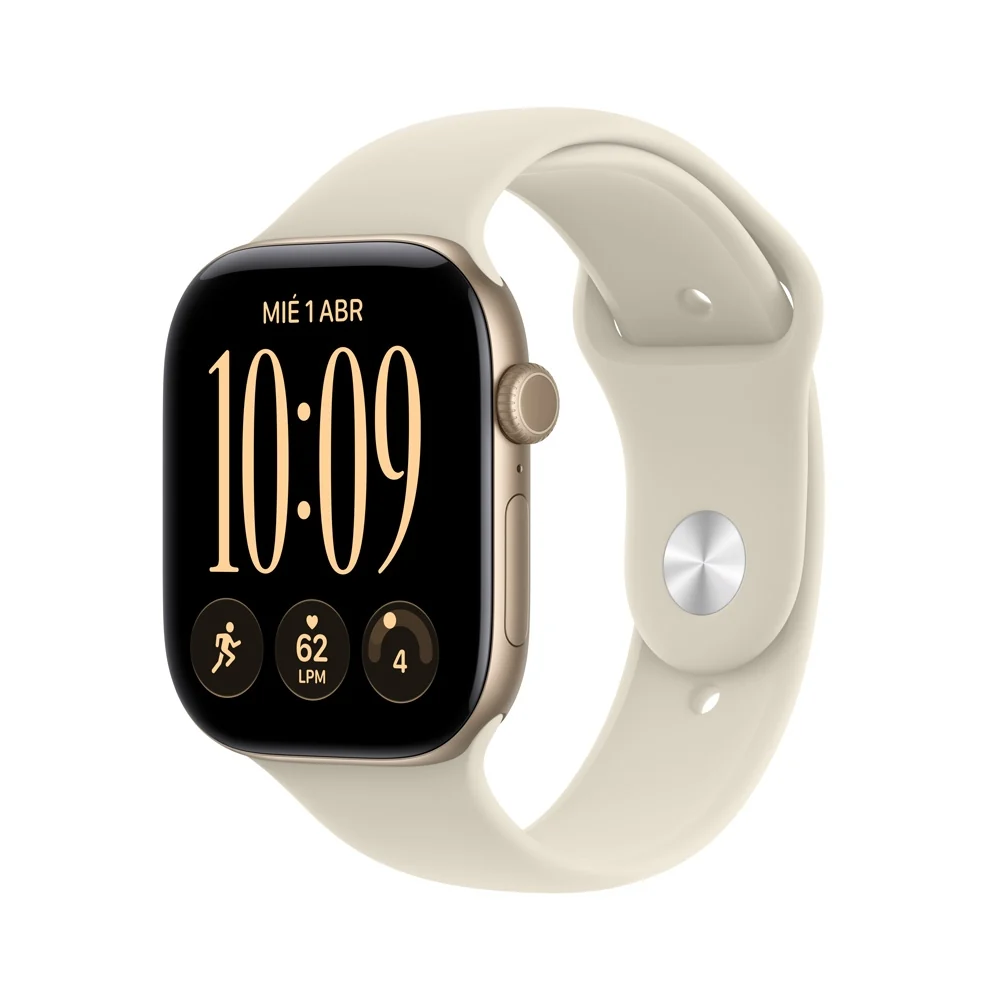 Apple Watch Series 12 GPS • Caja de aluminio color oro claro de 46 mm • Correa deportiva color arena – S/M