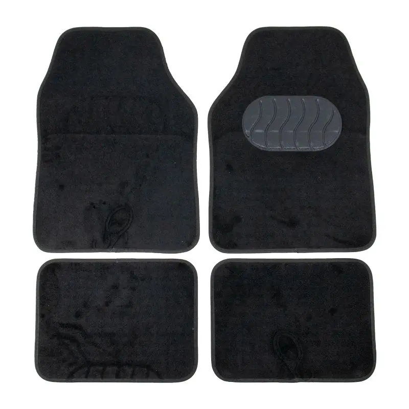 Set 4 alfombras para carro Contempo caucho y felpa negro