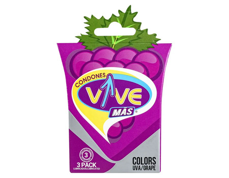VIVE condones Colors uva 3 unidades