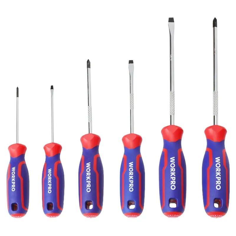 Set 6 destornilladores punta plana y ph mango bimaterial Workpro