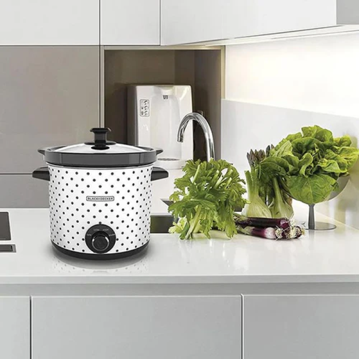 OLLA COMIENTO LENTO 4LT BLANCA PUNTOS NEGROS BLACK & DECKER