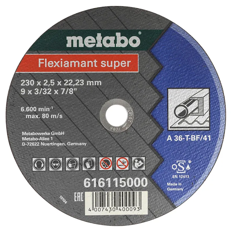 Disco de corte metal 9" x 3/32" x 7/8" Metabo