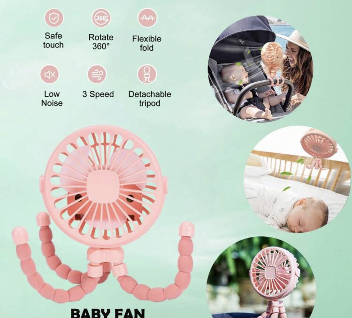 Ventilador Pulpo Portátil para Carriola y Escritorio – Color Rosado