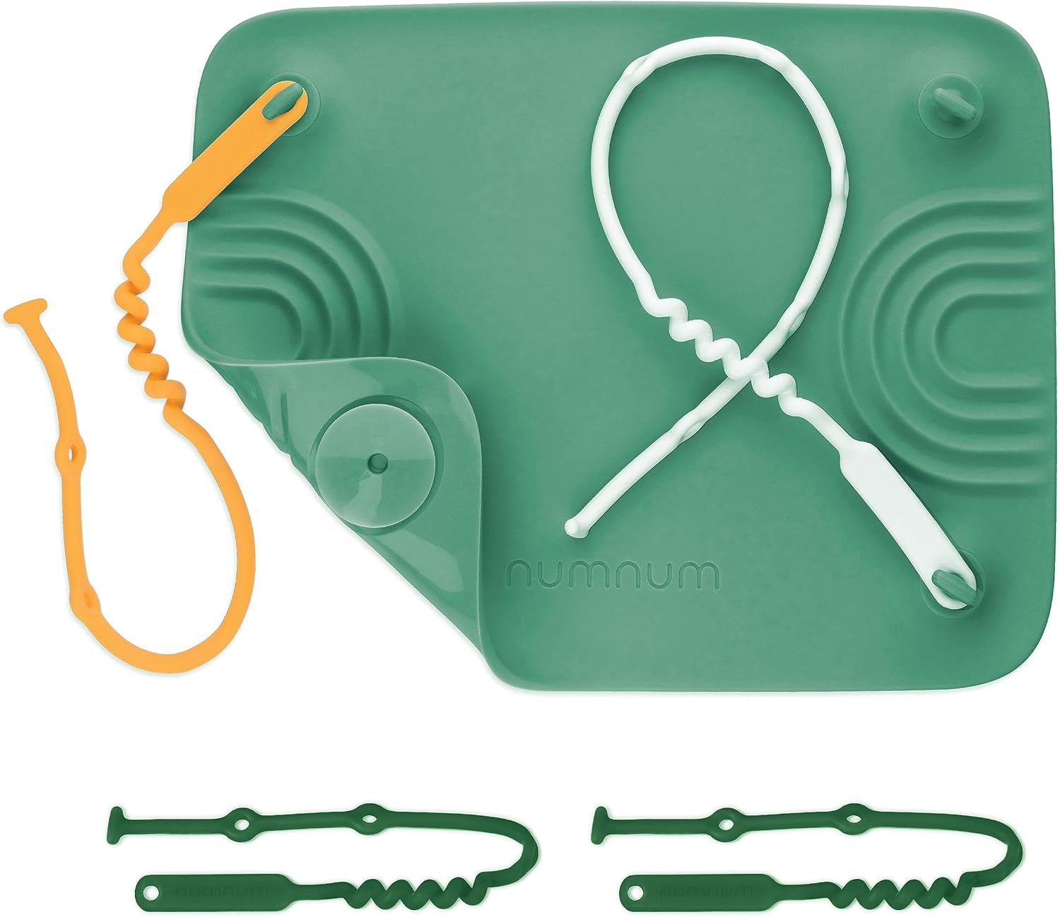 NumNum Mantel individual antideslizante de silicona con ranuras de agarre de pinzas s – 4 correas acoplables y ventosas integradas