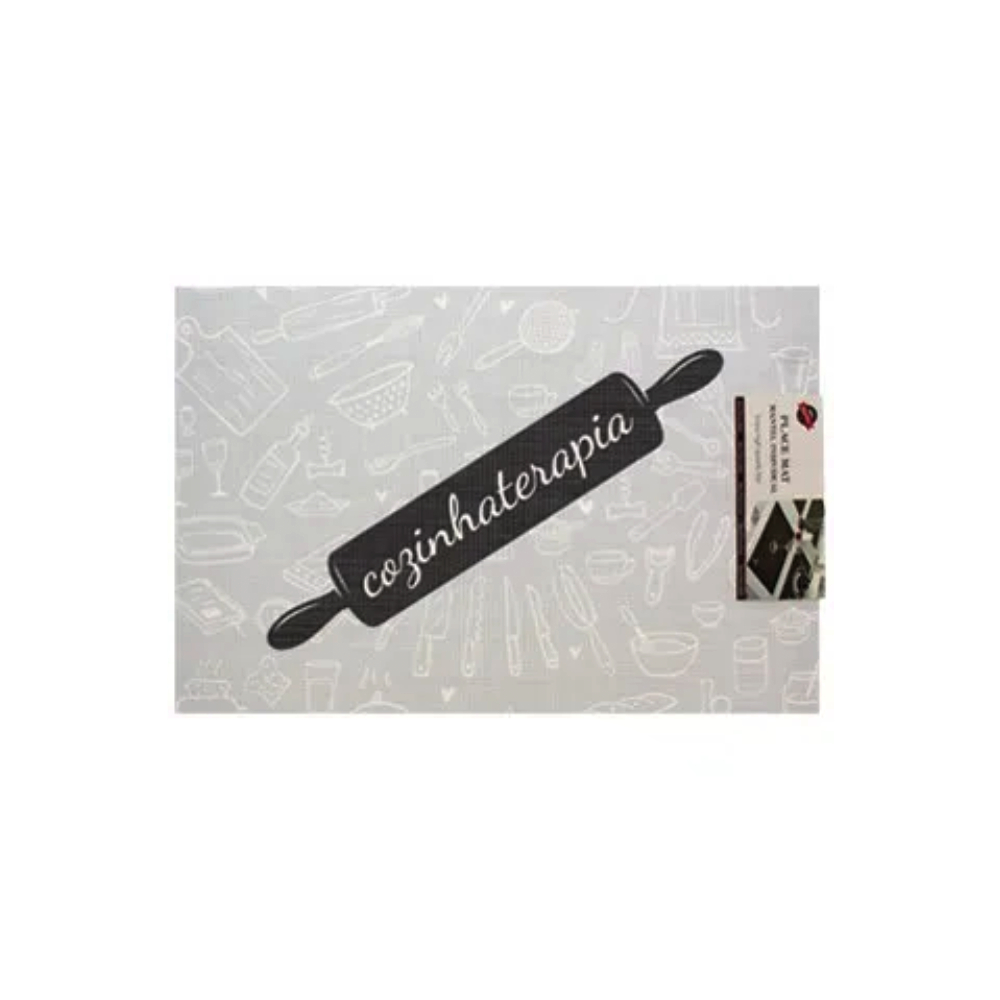 Individual 30x45 centimetros diseño utensilios de cocina gris
