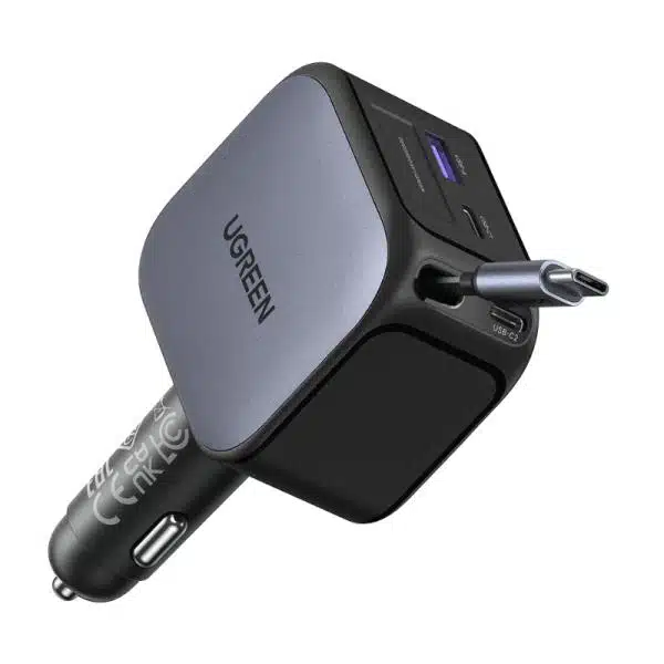 Cargador de Carro Ugreen EC604 Retráctil 2X + USB-C USB-A