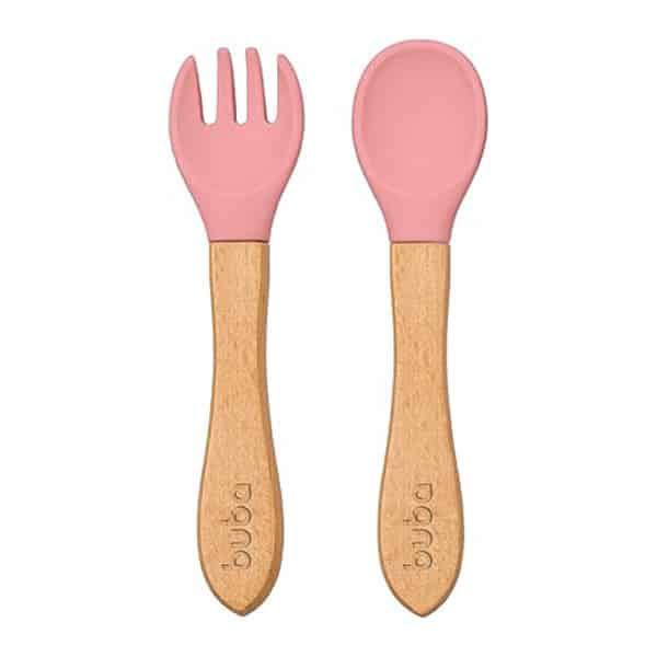 Set cubiertos de silicona y bambú rosa Buba