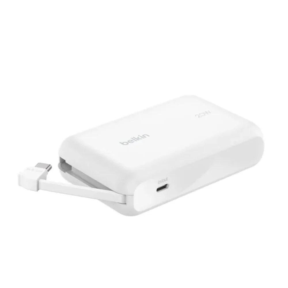 Bateria Externa Belkin 10K con Cable USB-C Integrado 20W - Blanco