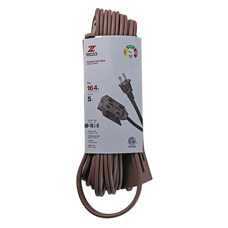 Extensión eléctrica 16 AWG 5 m uso liviano café