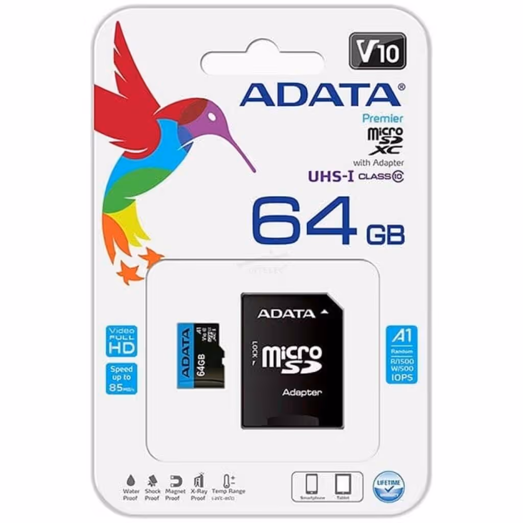 Memoria MicroSD Adata 64GB Clase 10 A1 -Con Adaptador