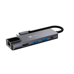 Hub USB-C Xtech XTC-5, 5 en 1, HDMI 4K, RJ45 Gigabit, USB 3.0