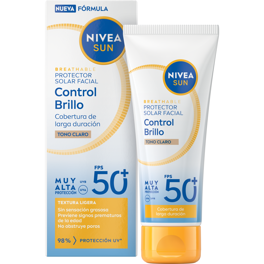 Nivea Sun Protector Solar Facial Control Brillo Tono Claro FPS50+ 40ml