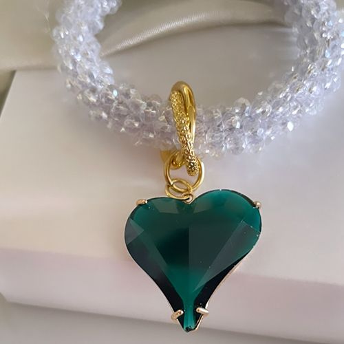 PULSERA KUM01 AMAPOLA CRISTALES DIJE CORAZÓN CRISTAL ESMERAL