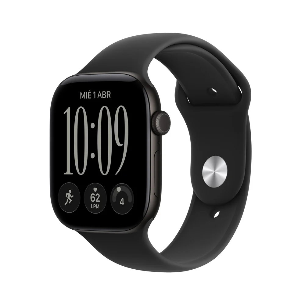 Apple Watch Series 12 GPS • Caja de aluminio negra de 46 mm • Correa deportiva negra – M/L