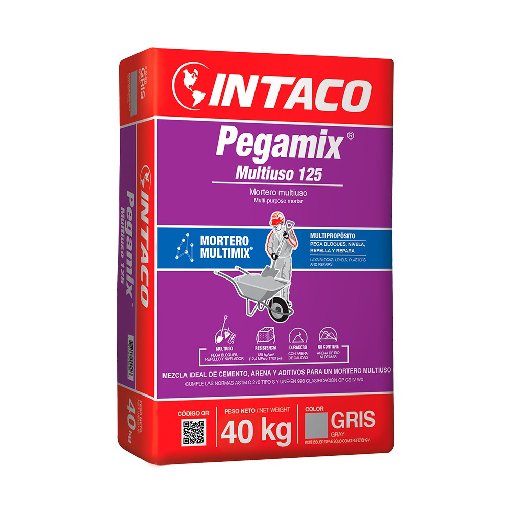 Mortero seco pegamix 40 kilos color gris