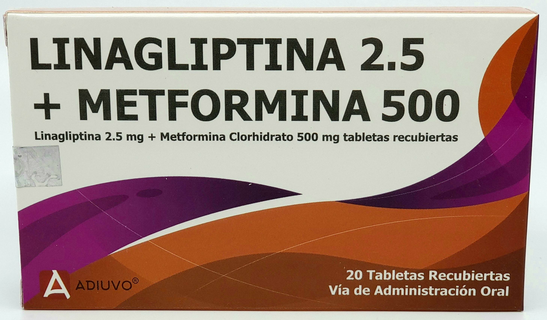 Linagliptina+Metformina Adiuvo, 2.5/500 mg, 20 tabletas