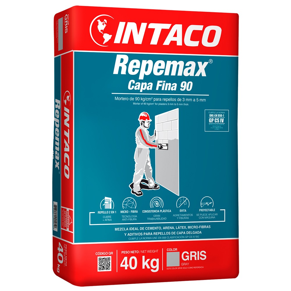 Mortero repemax capa fina 40 kilos color gris