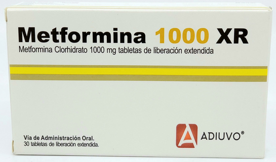 Metformina XR Adiuvo, 1000 mg, 30 tabletas