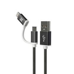 Cable USB 2 En 1, Conector Lightning y Micro USB, Color Negro