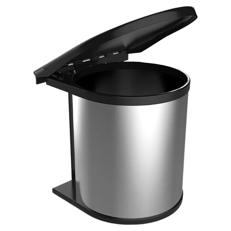 Basurero redondo con tapa acero inoxidable plateado Bonuit