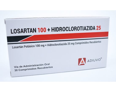 Losartan+Hidroclorotiazida Adiuvo, 100/25 mg, 30 tabletas recubiertas