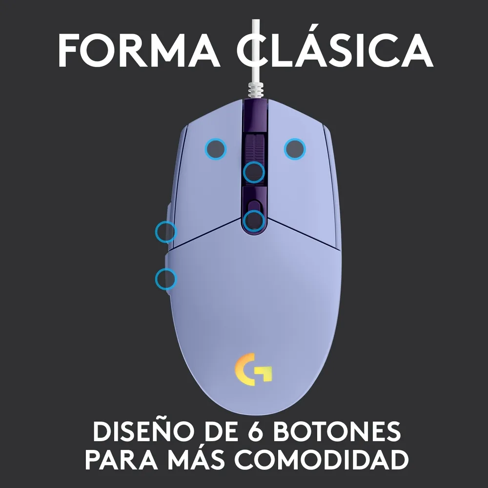 Mouse gamer Logitech G203 Lightsync Color Lila
