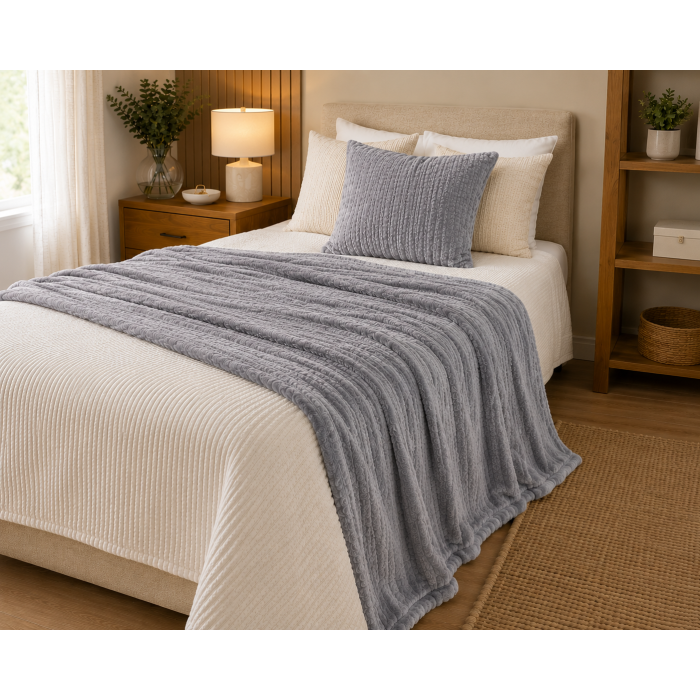 COBIJA TWIN 160X220 FLANNEL VIOLETA GRIS HAUS