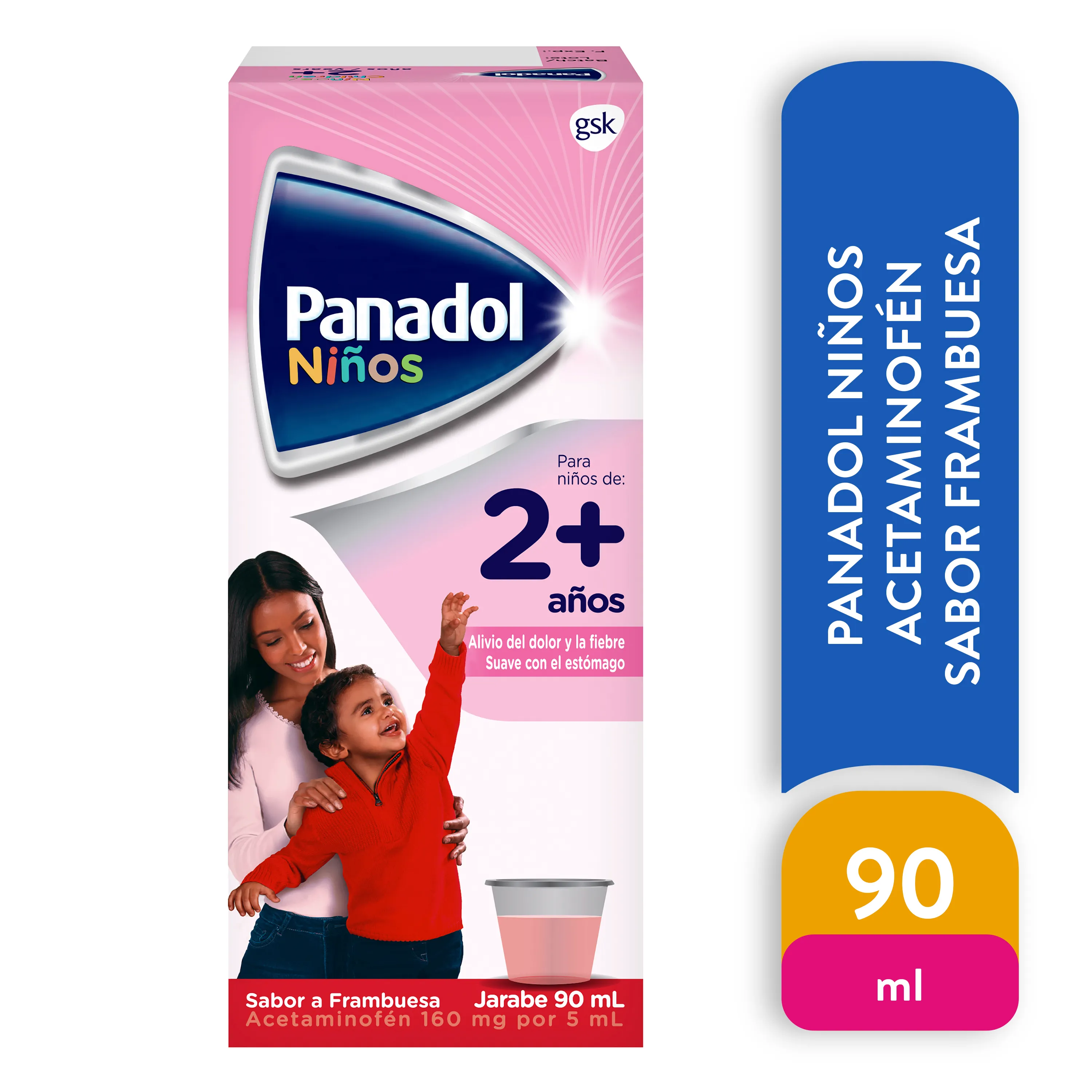 Analgésico Acetaminofén, Panadol Niños Sabor Frambuesa, Jarabe - 90ml