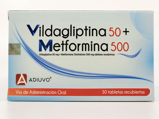 Vildagliptina+Metformina Adiuvo, 50/500 mg, 30 tabletas