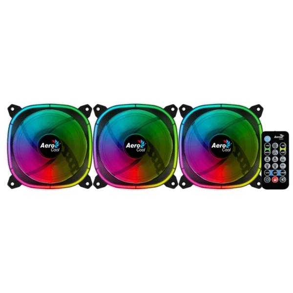 Abanico Aerocool RGB Astro 12 Pro 3X12CM con Concentrador de Control H66F Control Remoto – Negro