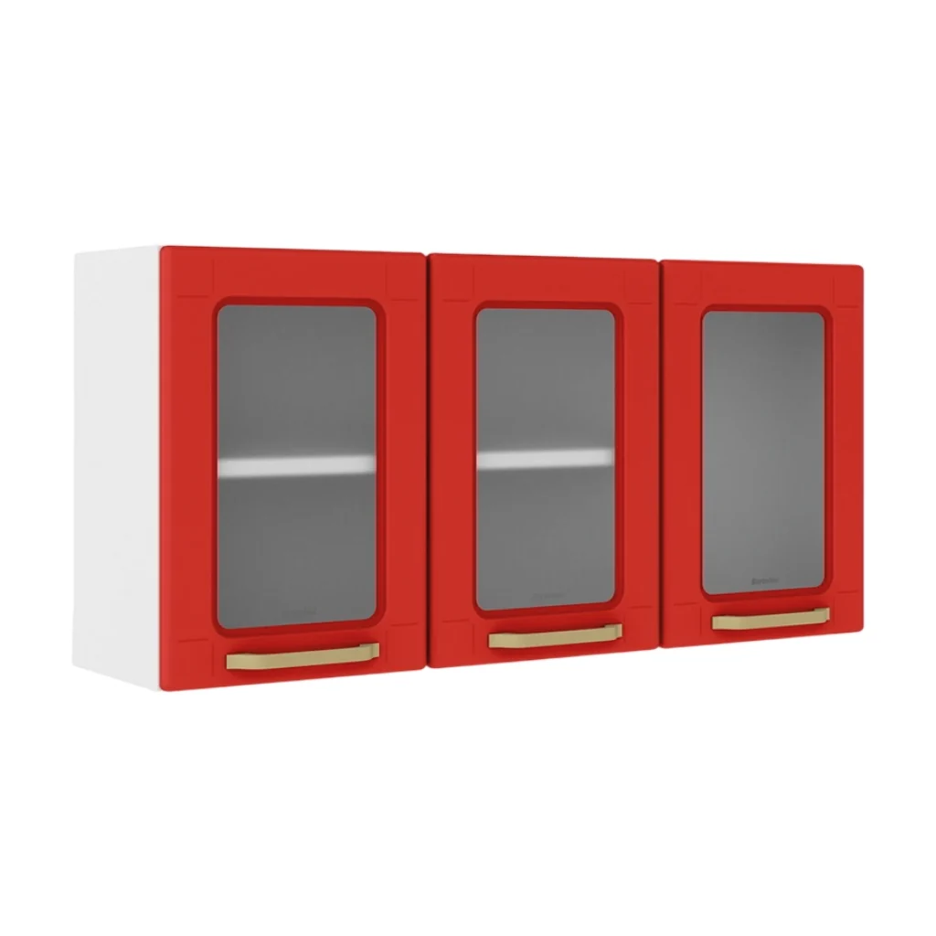 Mueble de acero para cocina Bertolini modelo Colors aéreo de acero con vidrio color rojo 3 puertas 105cm