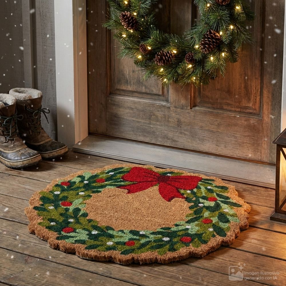 Alfombra navideña de coco rectangular con relieve para exterior