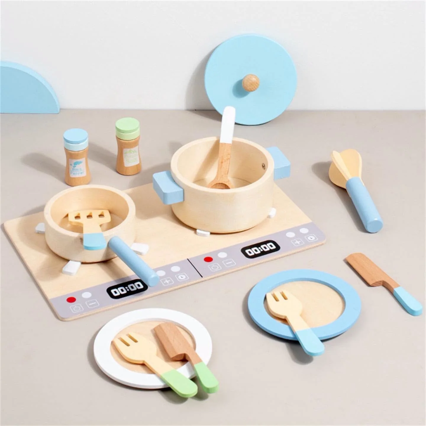 Set montessori de cocina hecho de madera