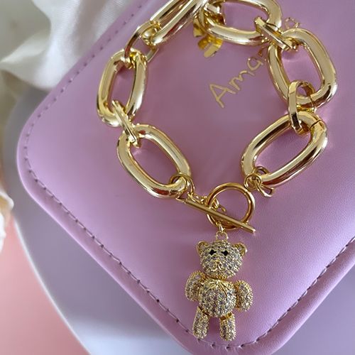 PULSERA AMAPOLA ESLABONES DIJE DE OSITO MÓVIL1