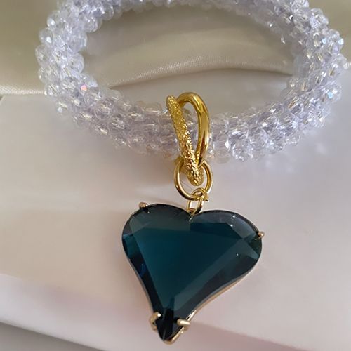 PULSERA KUM02 AMAPOLA CRISTALES DIJE CORAZÓN CRISTAL TURQUES