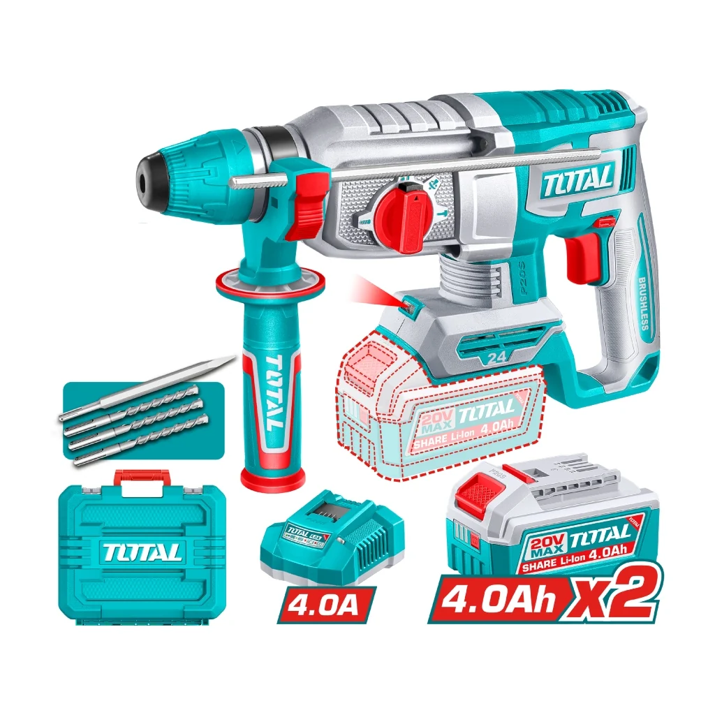 Total Taladro Rotomartillo Inalámbrico 24mm (15/16") 20V SDS Plus, UTRHLI202482