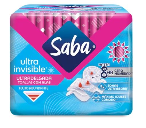 SABA ULTRA INVISIBLE CON ALAS TOALLAS FEMENINAS