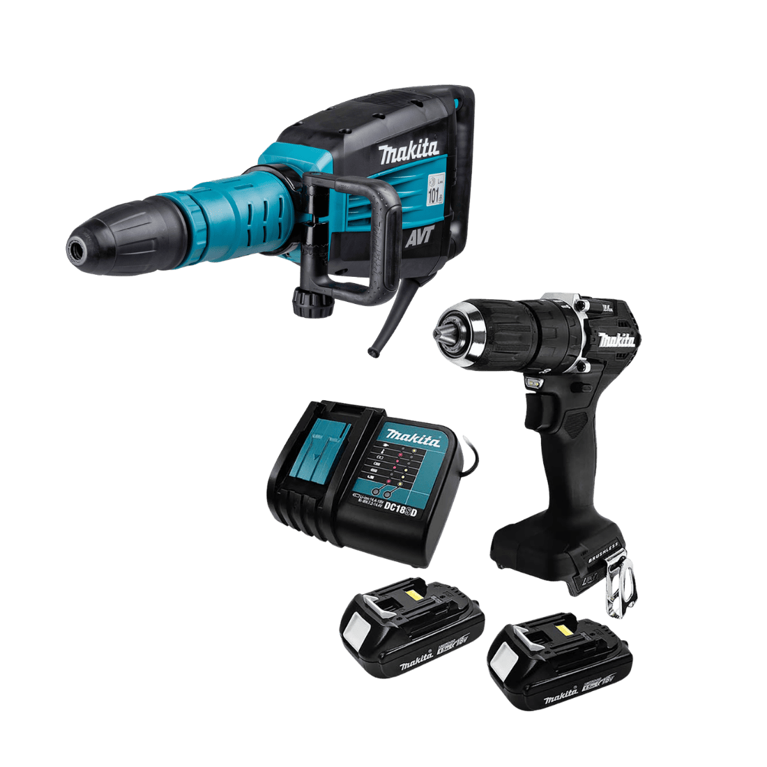 MAKITA HM1214C + DHP487YX2B DEMOLEDOR SDS-MAX 1500W 950-1900IPM + TALADRO PERCUTOR 1/2" 18V BL 40NM C/2 BAT. 1.5AH